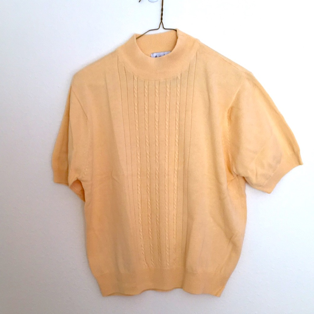 Cable Knit Mock Turtleneck Knit Sweater L Cotton